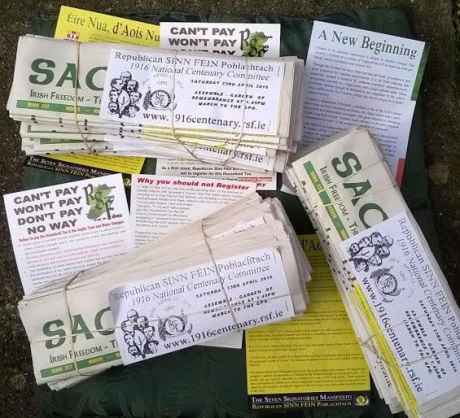 500 of these 'packs' of four printed items of a republican nature will be distributed in O'Connell Street on Saturday 23rd April 2016.