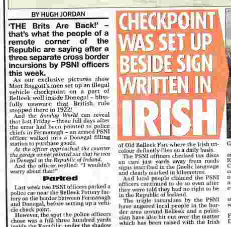 Click on image to see full-sized version Newspaper coverage of previous PSNI incursions at the same location