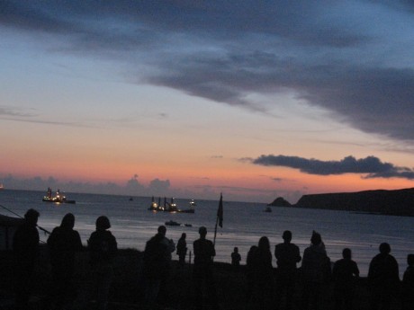 The view of the bay from the camp at sunset