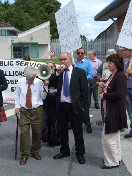 Click on image to see full-sized version Pat speaking to his well-wishers outside Castlerea Prison