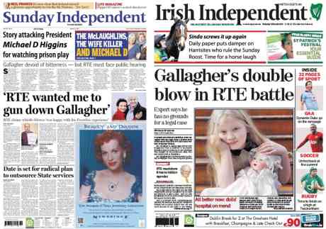 Click on image to see full-sized version Sunday Independent promotes failed Fianna Fail candiate Gallagher and attacks Michael D Higgins (see story below masthead)