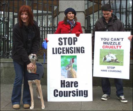 Independent Dail Deputy (member of Irish parliament) Clare Daly joins the protest...
